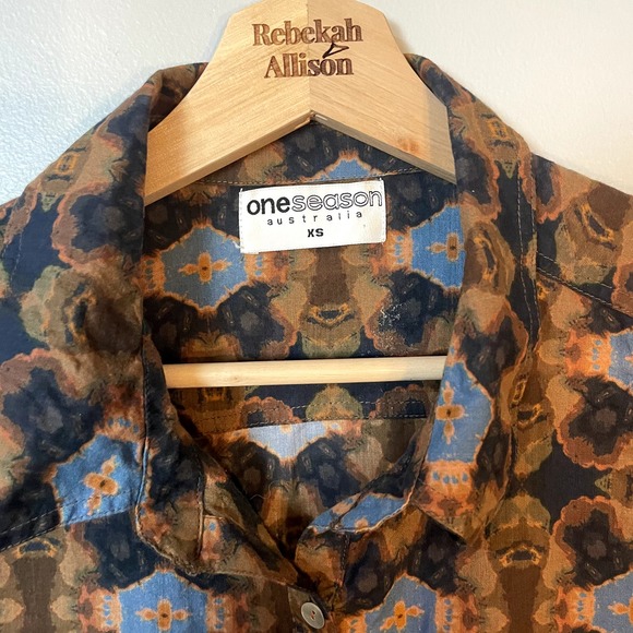 One Season Papy Abstract Print Split V Neck Midi Beach Dress Brown SZ XS - Picture 8 of 16